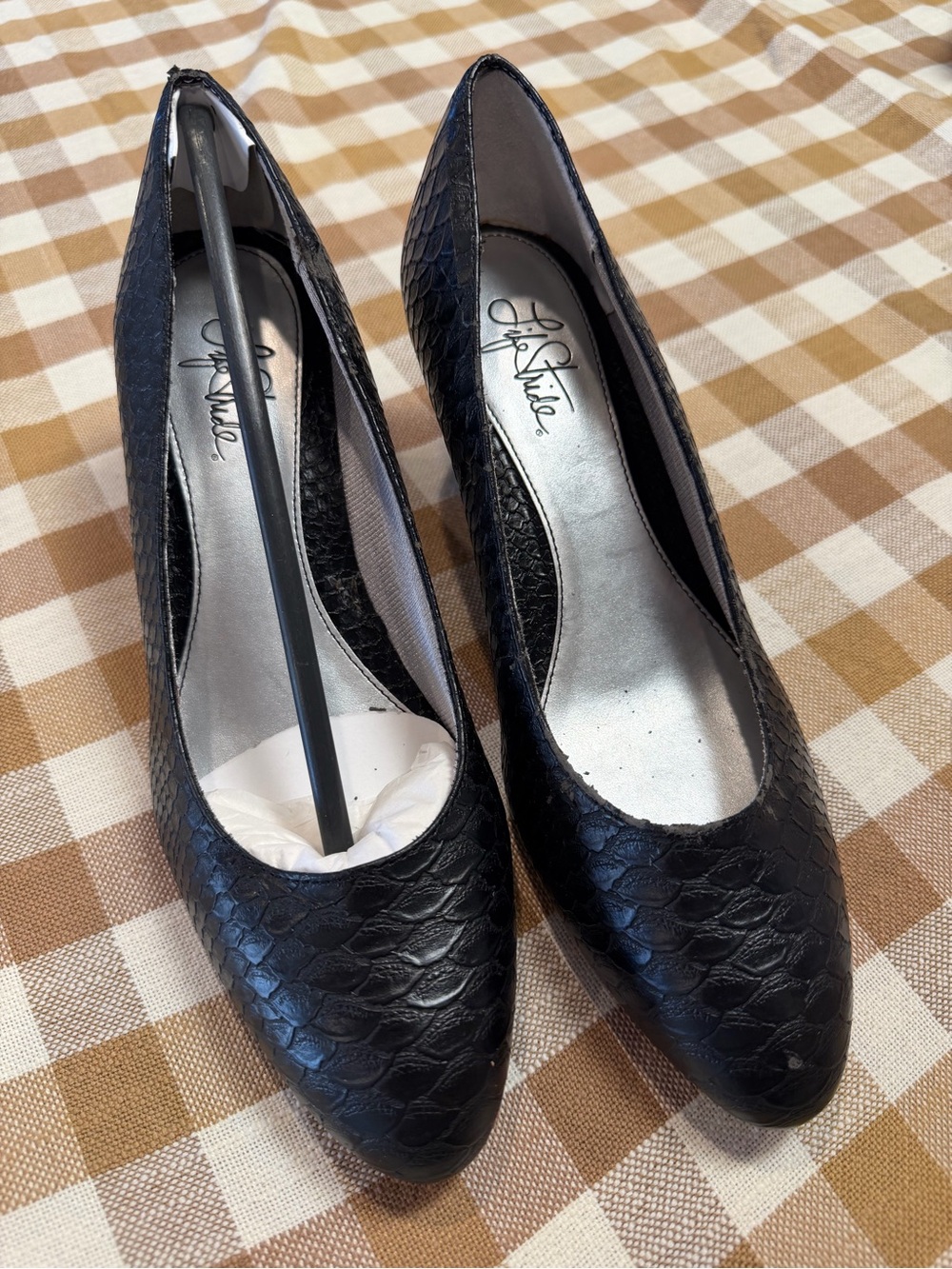 LifeStride Black Snakeskin Embossed Pumps Heels Women’s Size 8 NWOT